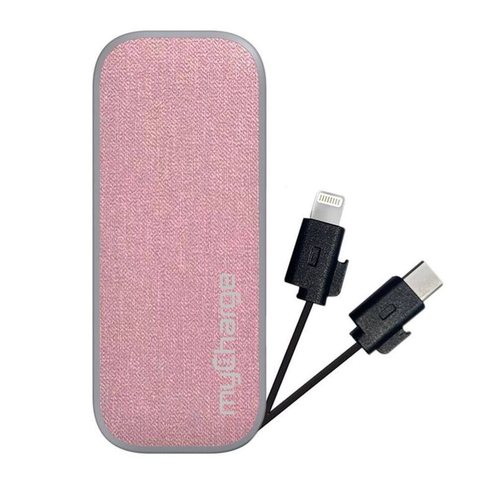 myCharge PowerHub Mini 3000mAh Power Bank Integrated Cables Pink